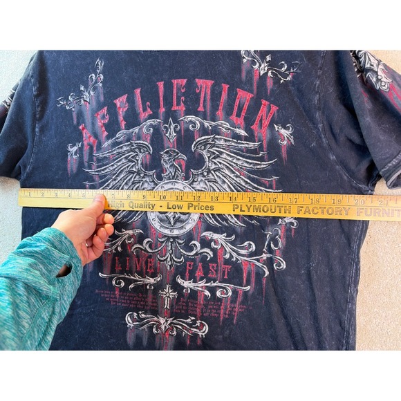 Affliction T Shirt Men Large Black Live Fast USA Eagle Graphic Distressed Grunge - Picture 8 of 8
